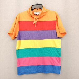 VTG Nuggets Men Rainbow T-Shirt Size M Mock High Neck Drawstring Band Collar